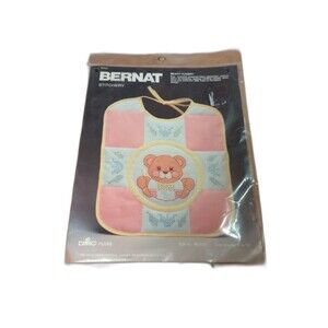 Bernat Stitchery Beary Hungry Baby Bib Screened Crosstitch Kit S03001 DMC Floss